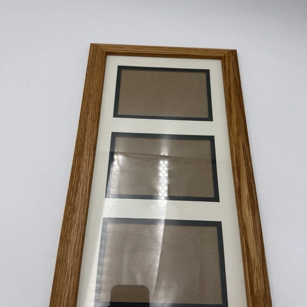 Vtg Wood Picture Frame Three Sections 4 X 6 Double‎ Matted Cottage Family 1990s
